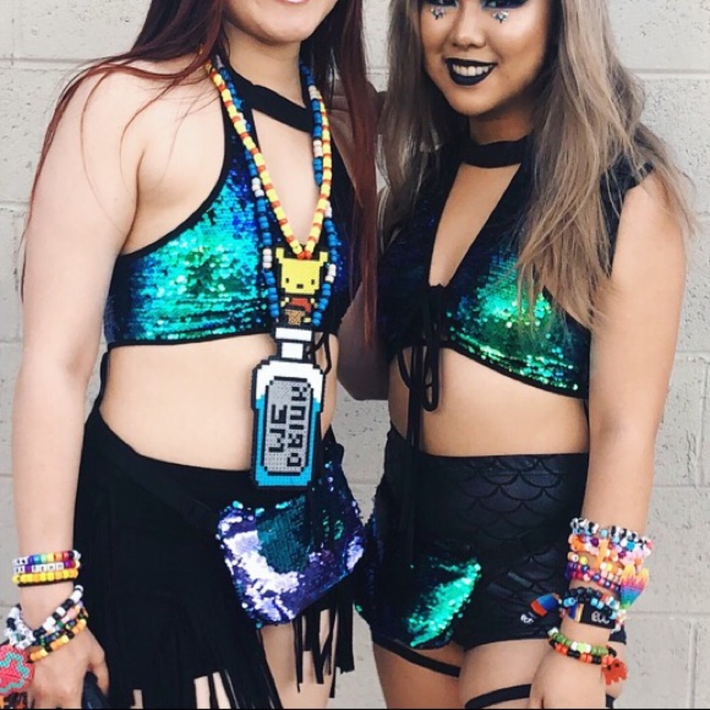 iHeartRaves Lorelei green sequin halter rave top